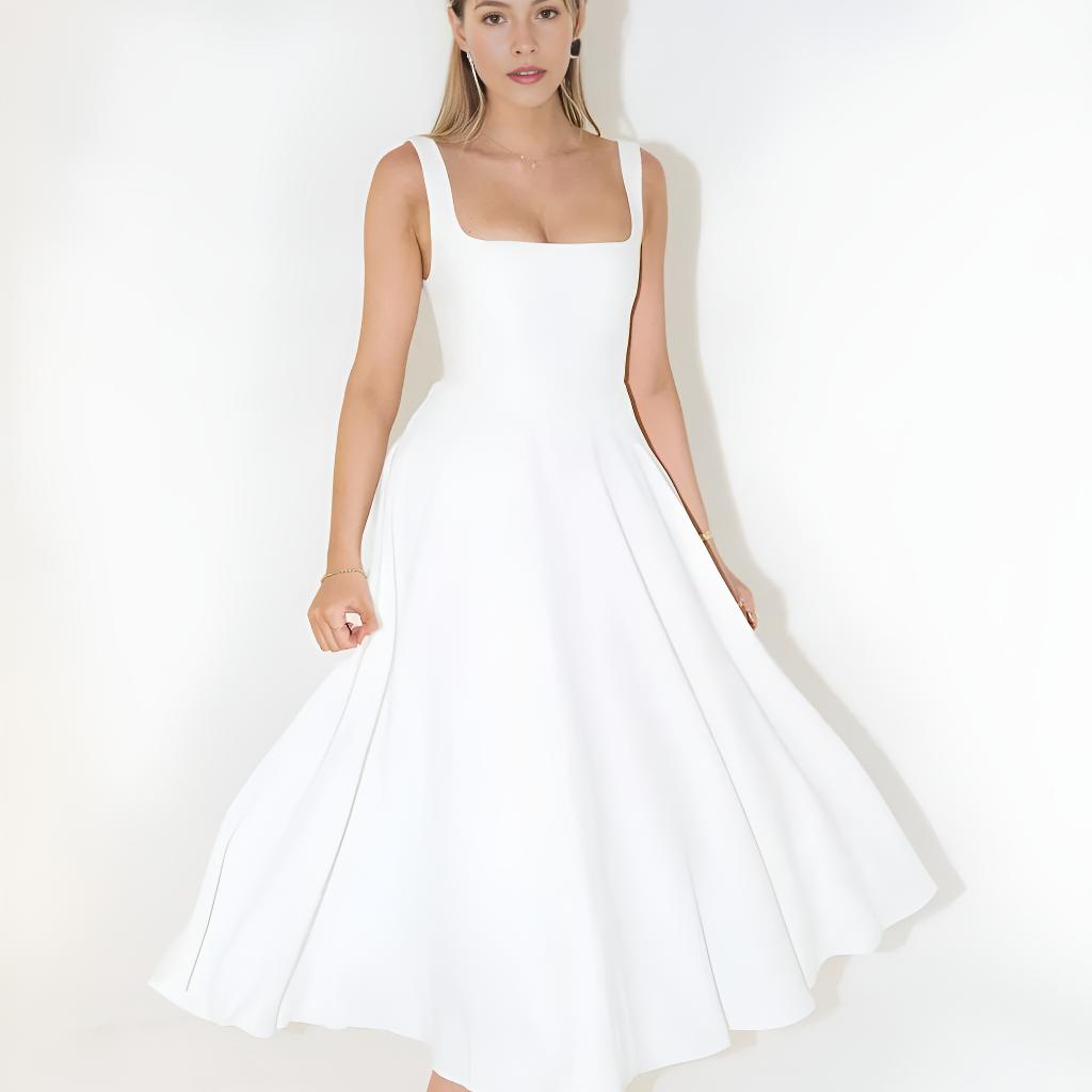 Auraline High Waist Square Neck Midi Dress